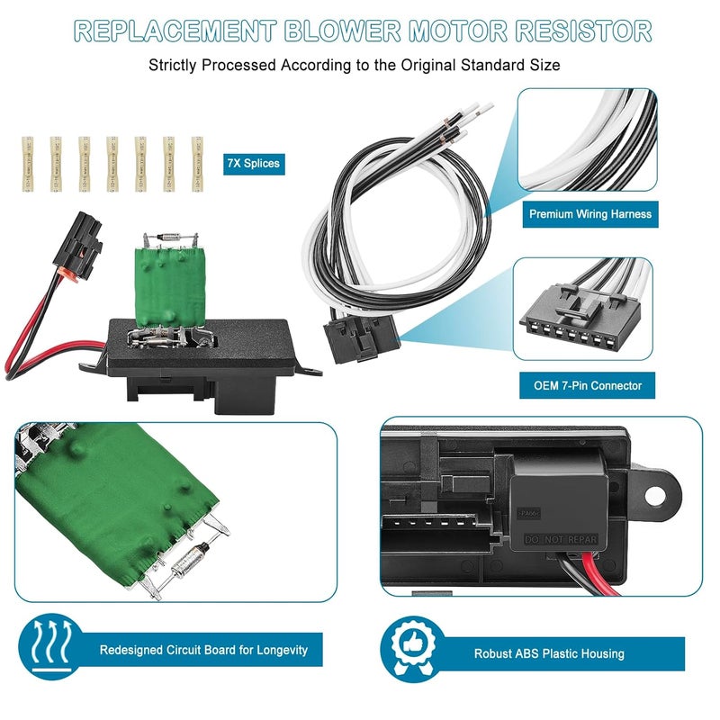 GELAIDI Blower Motor Resistor Kit with Wiring Harness and Connectors Compatible with 1999-2006 Chevy Silverado GMC Sierra 1500 2500 3500 2000-2002 Yukon XL Blower Motor Fan Resistor Replaces#89019089 89018597 - Image 2